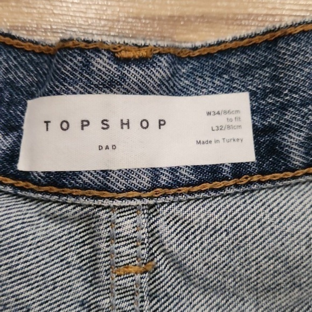 Topshop Dad Jeans Button Fly 34x32 Distressed Grunge Slouch Relaxed Dirty Work - Picture 6 of 7